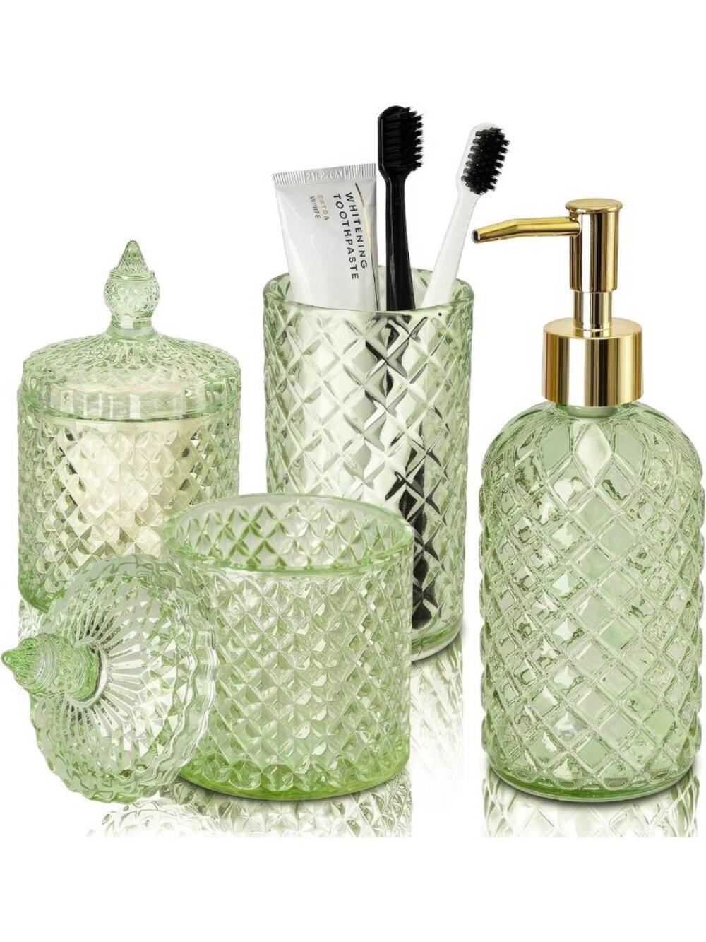 Olive Green Bathroom Accessories Set - 4 Pack Decor with Soap Dispenser